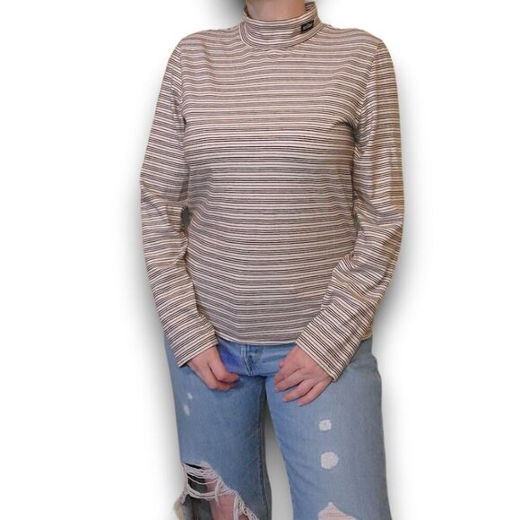 STUSSY Brown Striped Long Sleeve Turtleneck Tee - Picture 3 of 11